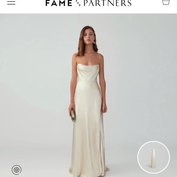 Fame and Partners Max Champagne Silk/Satin Draped gown - Picture 2 of 4